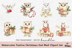 Festive Christmas Owl Mail Clipart Bundle - CraftNest - Digital Crafting and Art