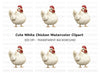 Cute White Hen Illustration Clipart Bundle