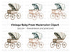 Elegant Vintage Baby Stroller Clipart Bundle