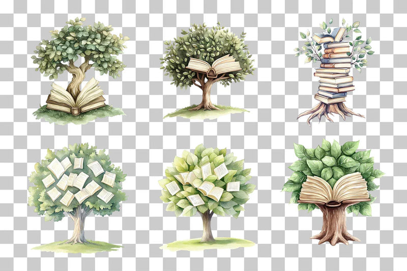 Book Tree Reading Concept Clipart Bundle - CraftNest - Digital Crafting and Art