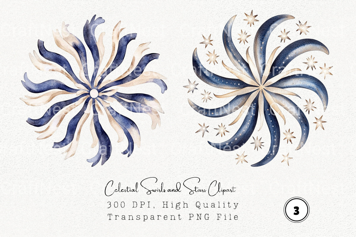 Celestial Swirls And Stars Clipart Bundle