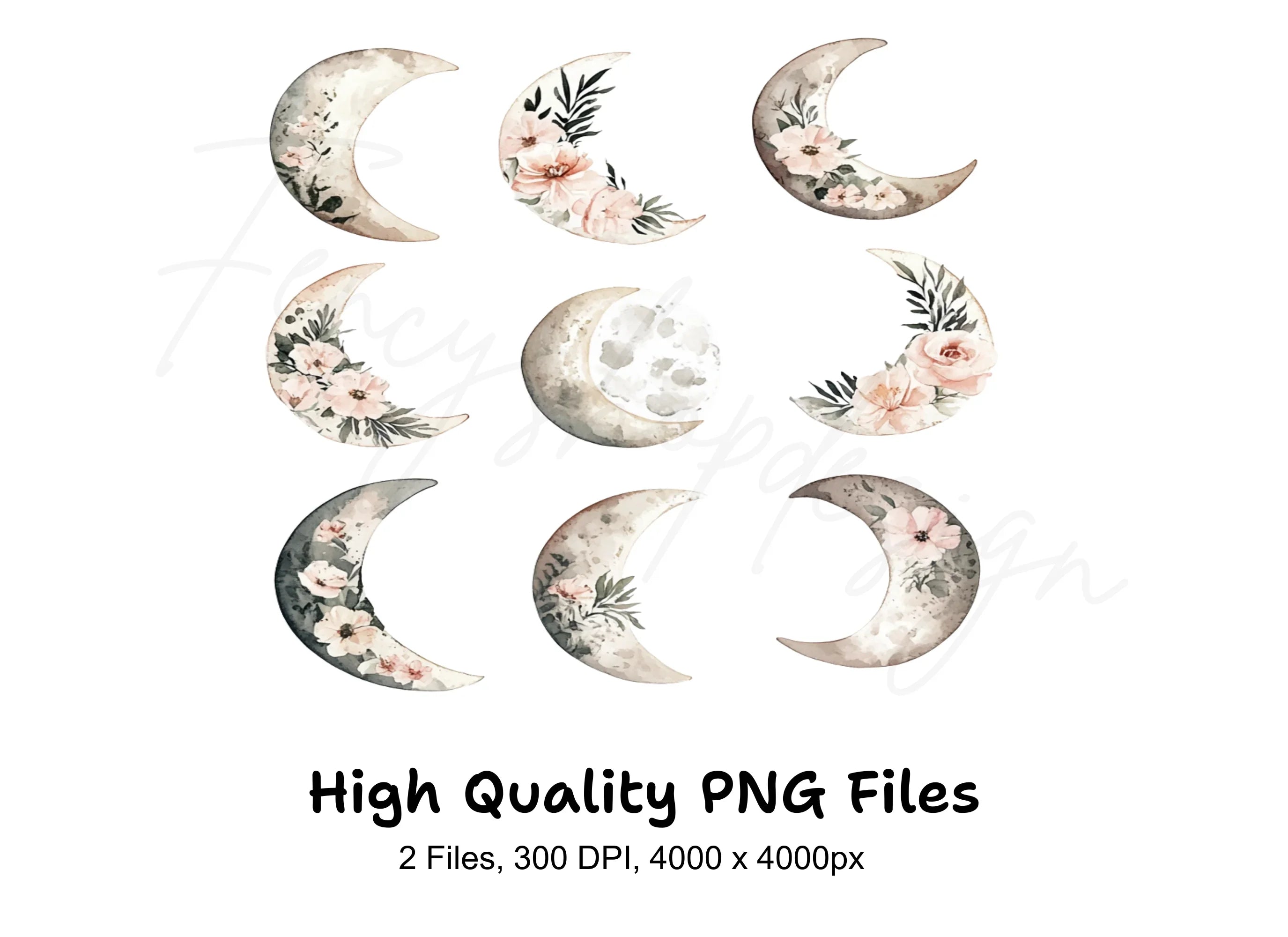 Floral Moon Clipart Bundle