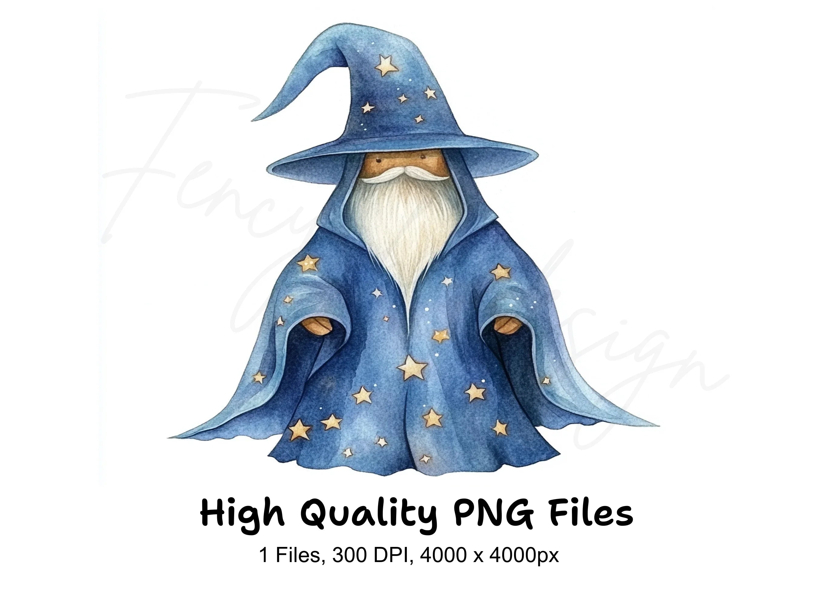 Cute Starry Blue Wizard Clipart Bundle