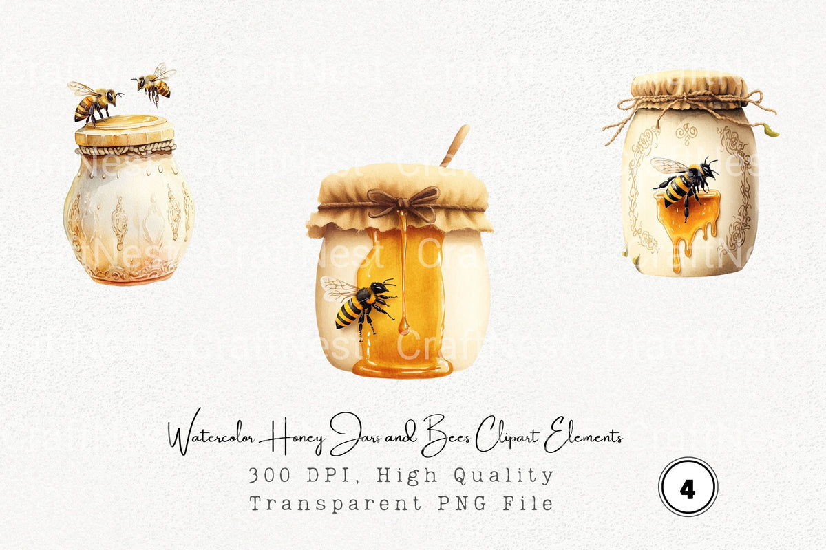 Honey Jars And Bees Elements Clipart Bundle