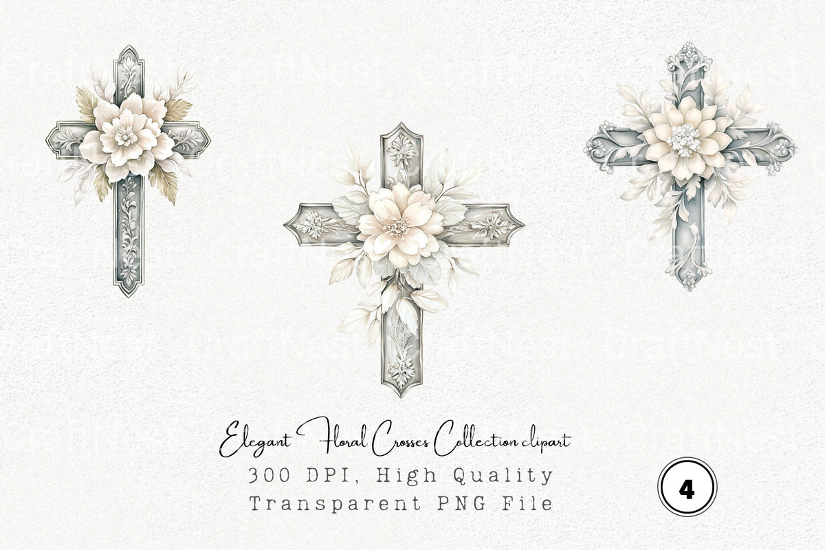 Elegant Floral Crosses Clipart Bundle