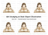 Girl Studying at Desk Clipart Bundle