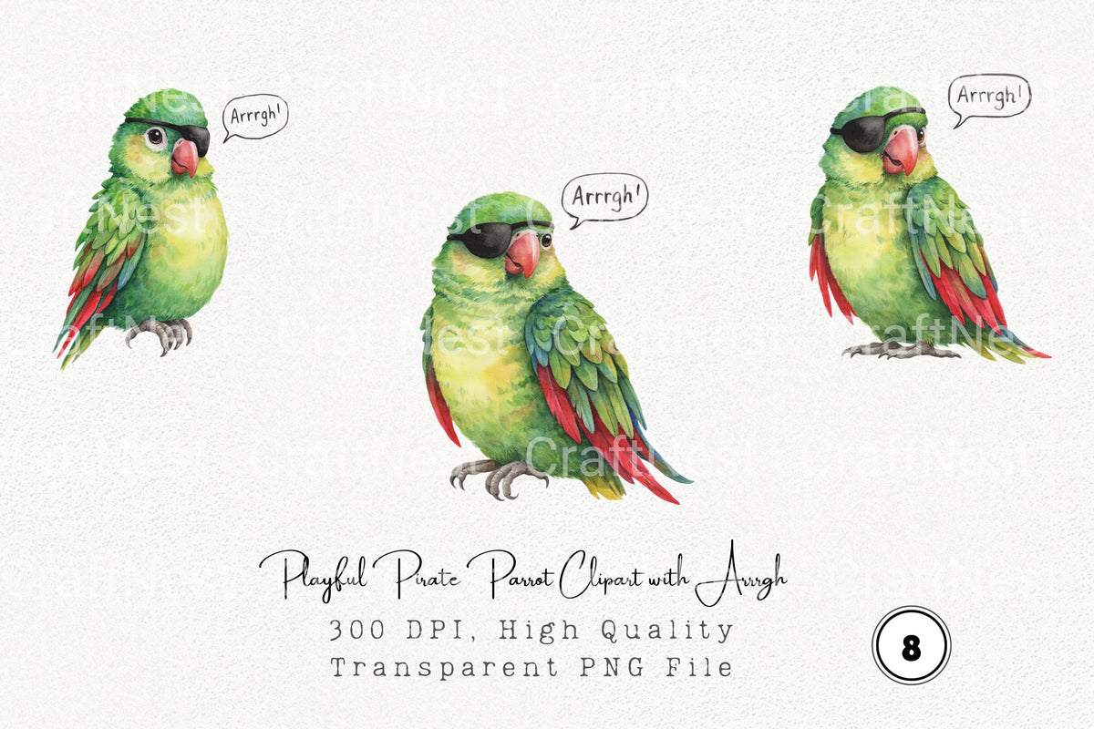 Playful Pirate Parrot With Arrrgh Clipart Bundle