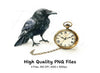 Mystical Raven and Pocket Watch Clipart Bundle
