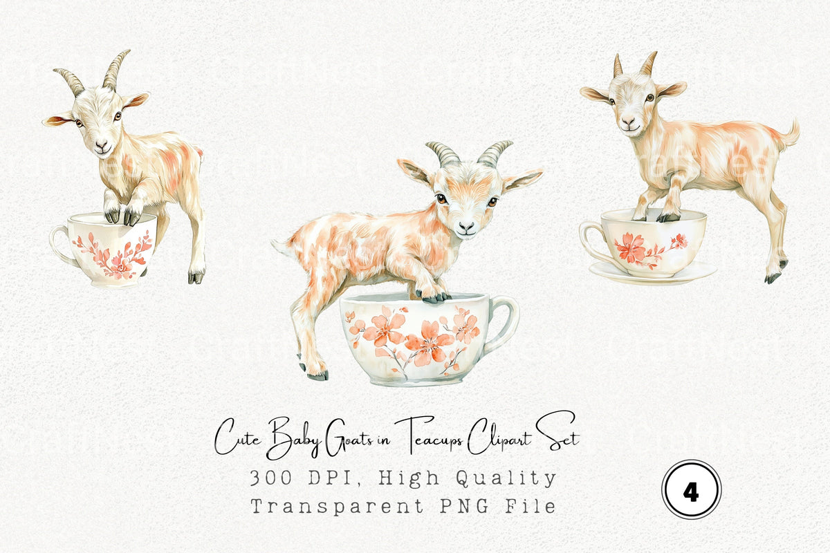 Cute Baby Goats In Teacups Clipart Bundle