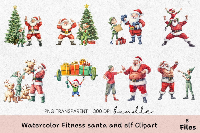 Fitness Santa and Elf Clipart Bundle - CraftNest - Digital Crafting and Art