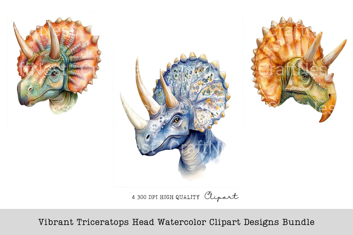 Vibrant Triceratops Head Designs Clipart Bundle