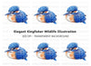 Cute Fluffy Kingfisher Baby Clipart Bundle