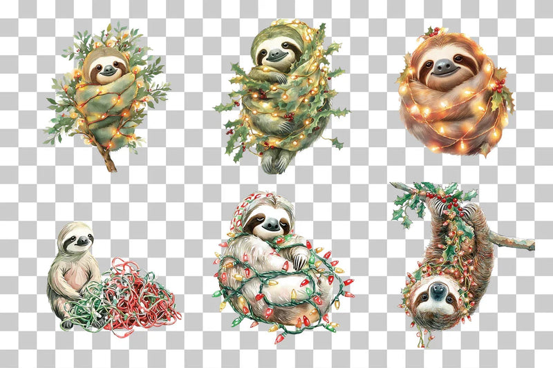 Festive Sloth Holiday Lights Clipart Bundle - CraftNest - Digital Crafting and Art