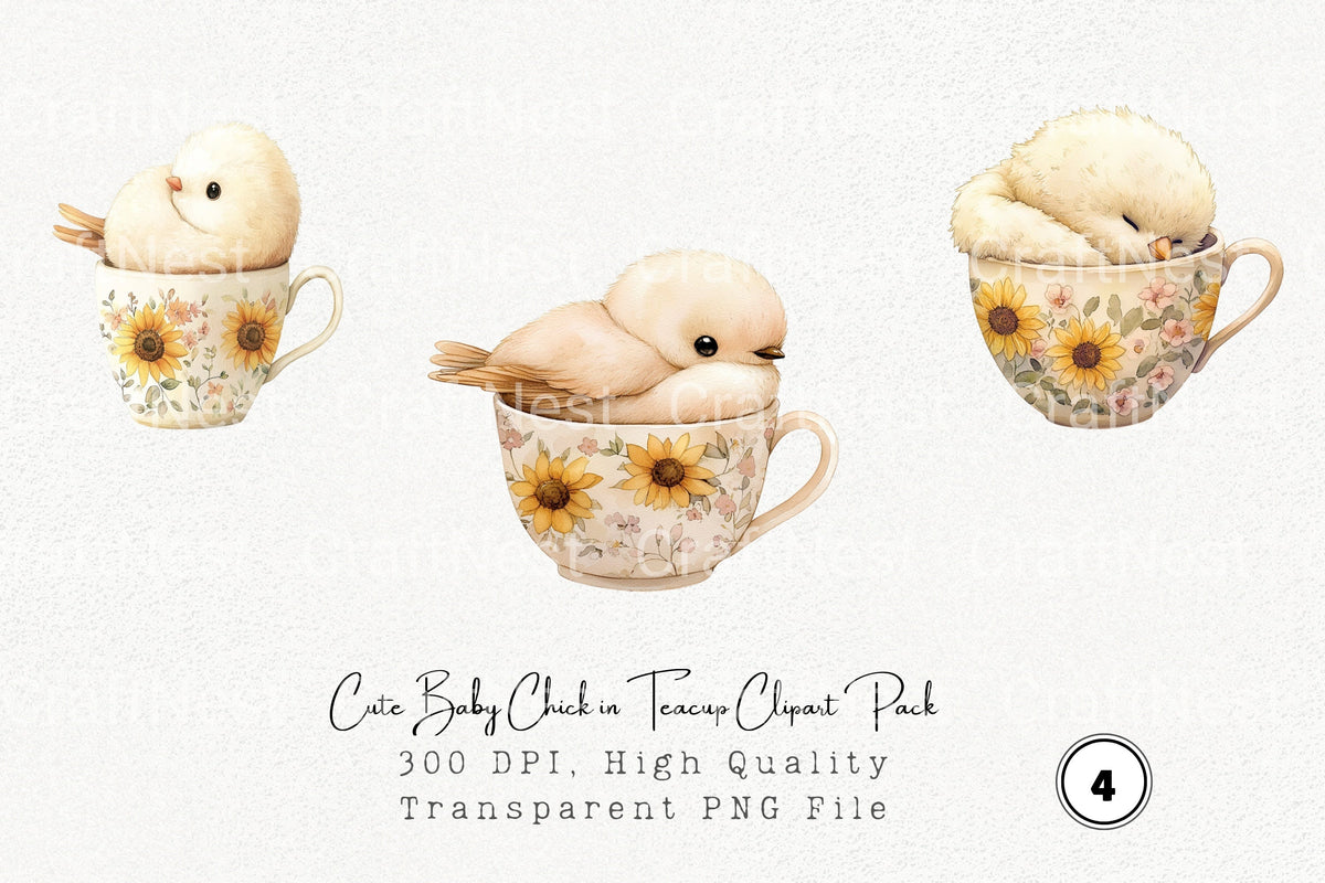 Cute Baby Chick In Teacup Clipart Bundle