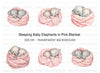 Sleeping Baby Elephants in Pink Blanket Clipart Bundle