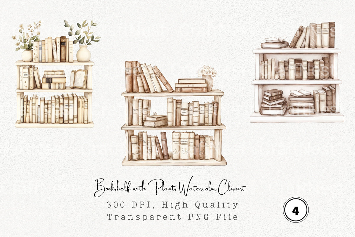 Bookshelf With Plants Watercolor Clipart Planner