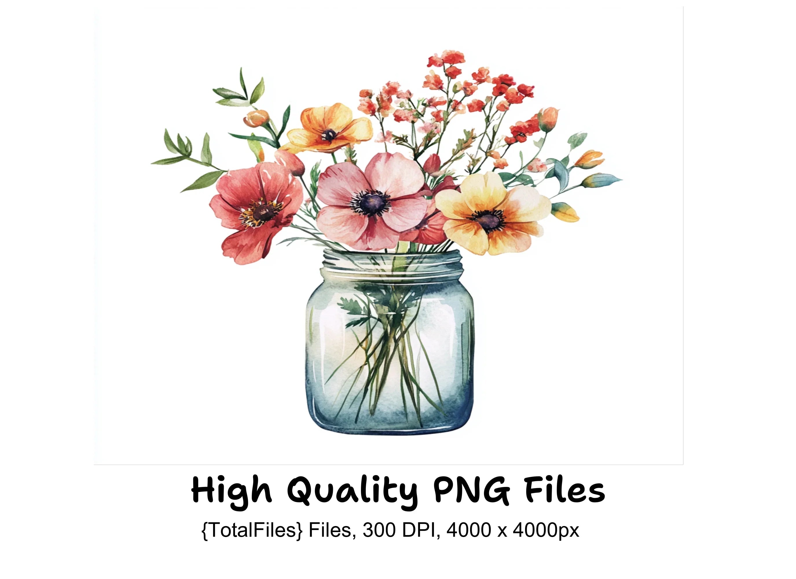 Wildflower Mason Jar Clipart Bundle