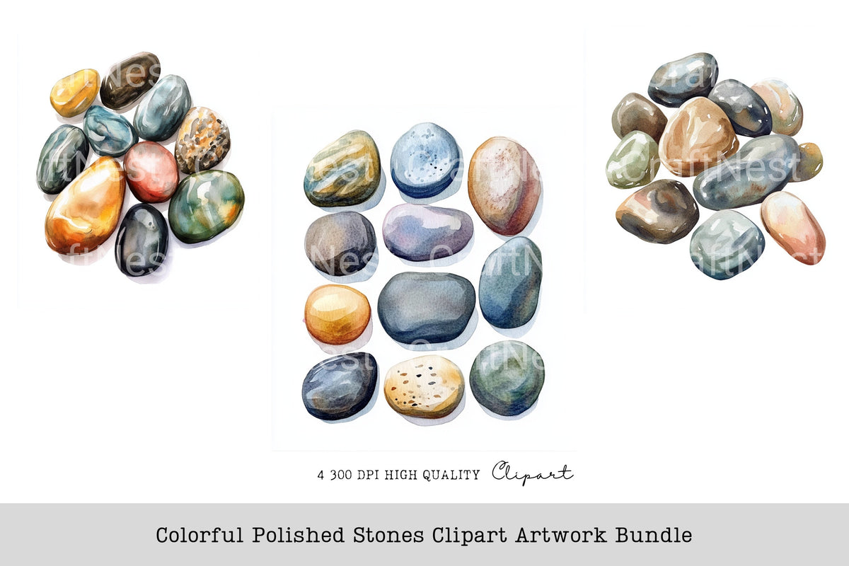 Colorful Polished Stones Artwork Clipart Bundle