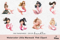 Little Mermaid Pink Clipart Bundle - CraftNest - Digital Crafting and Art