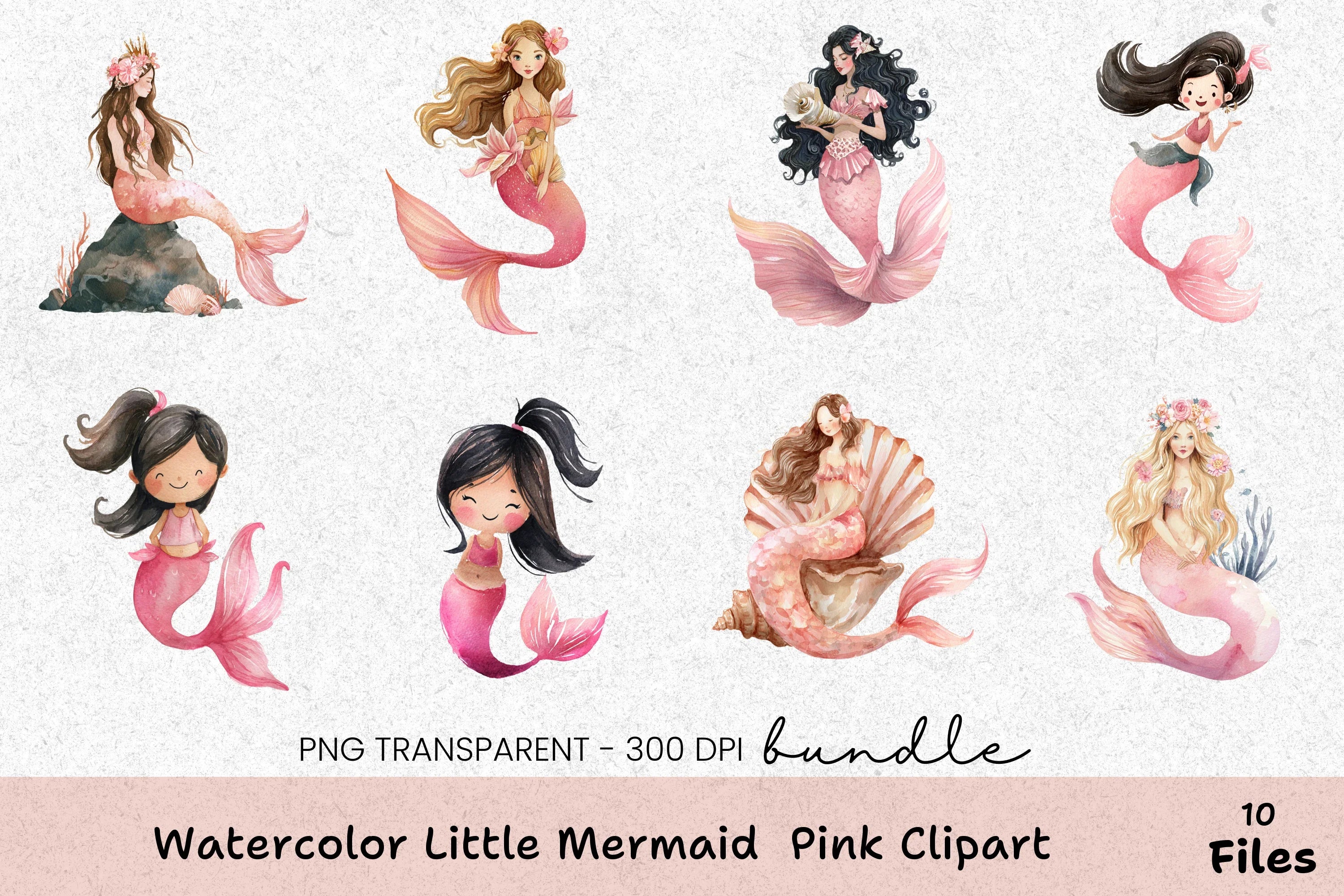 Little Mermaid Pink Clipart Bundle - CraftNest - Digital Crafting and Art