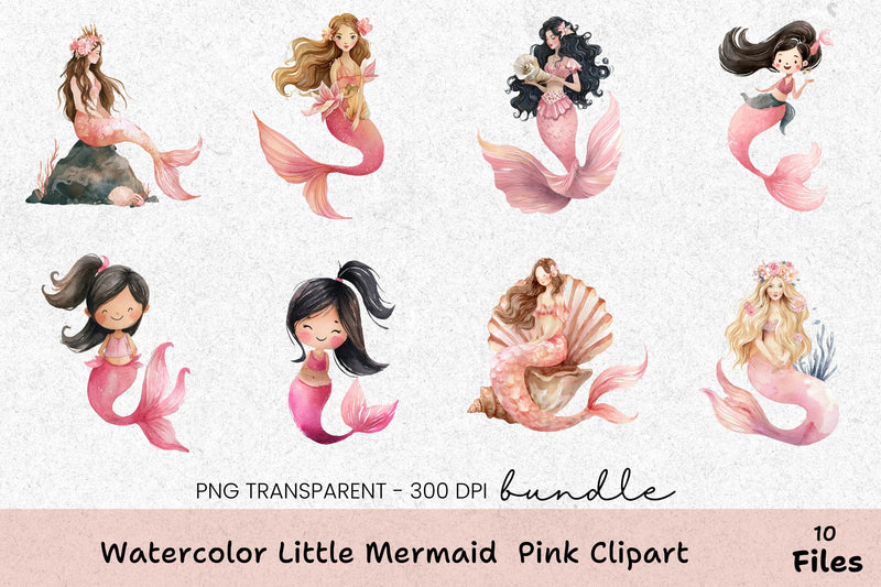 Little Mermaid Pink Clipart Bundle - CraftNest - Digital Crafting and Art