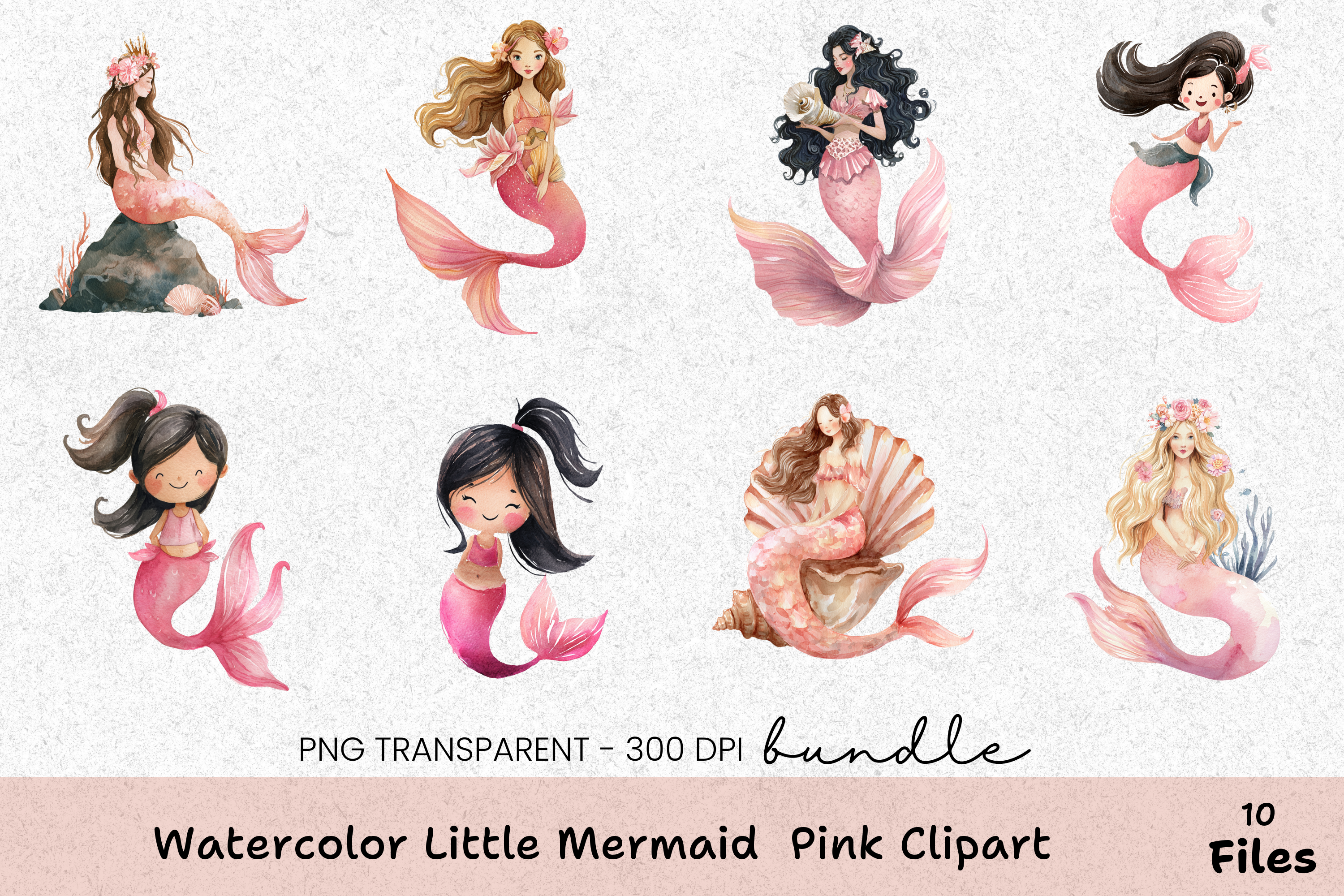 Little Mermaid Pink Clipart Bundle