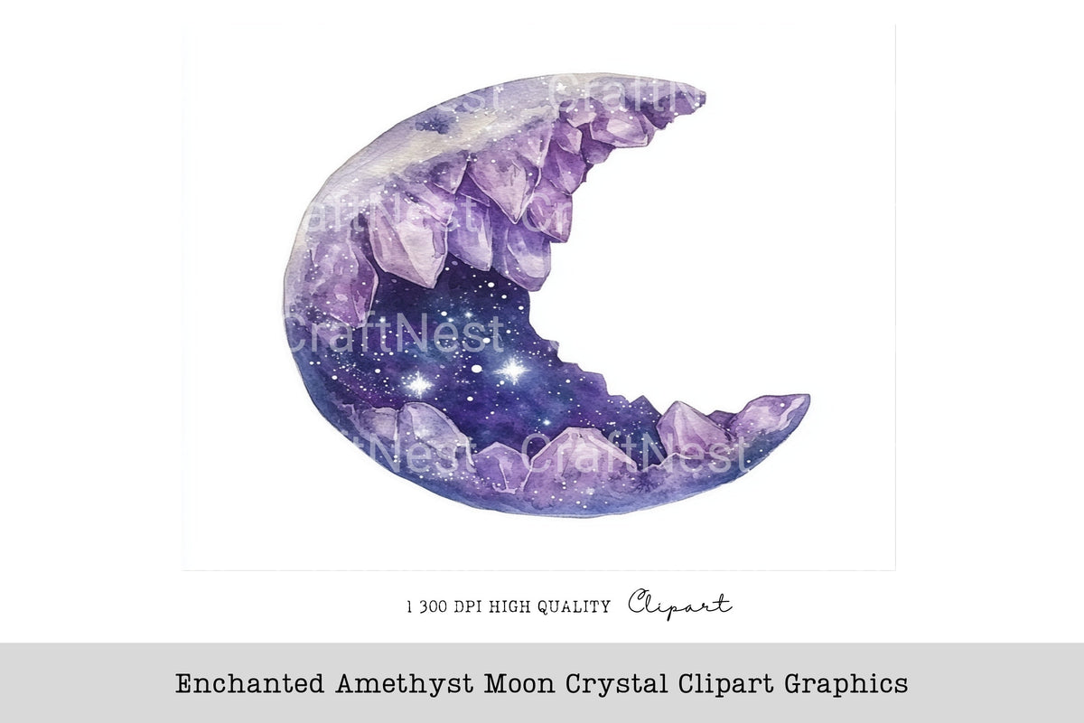 Enchanted Amethyst Moon Crystal Graphics Clipart Bundle