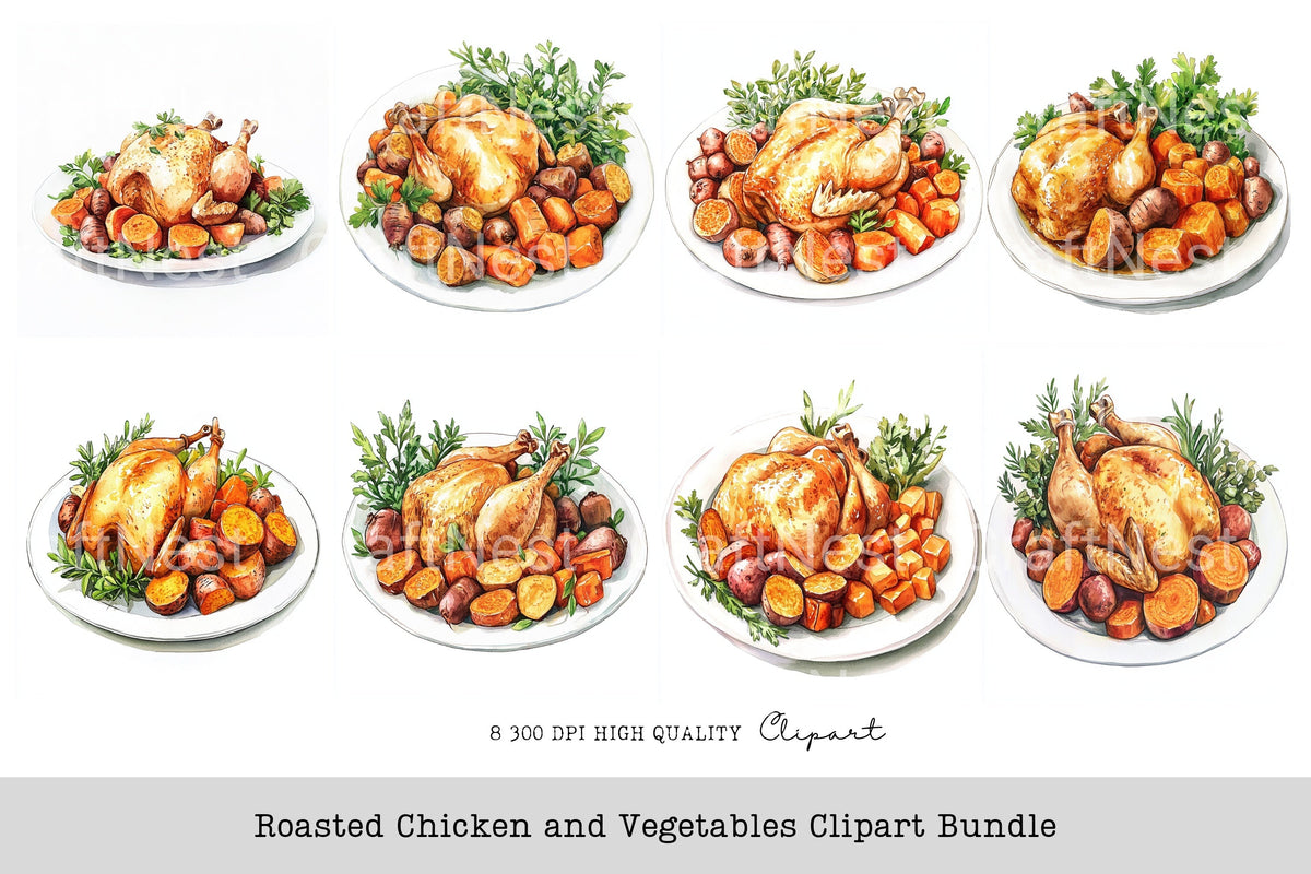 Roasted Chicken And Vegetables Clipart Bundle