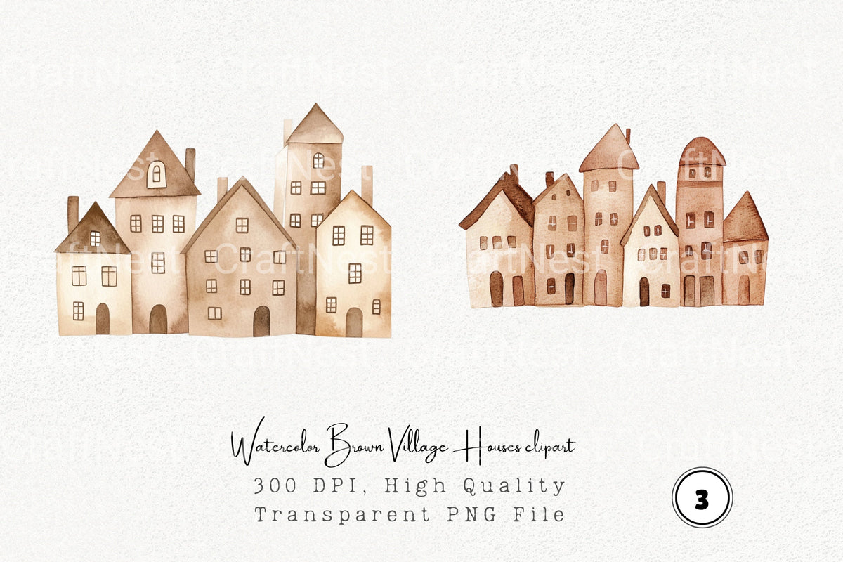 Brown Village Houses Clipart Bundle