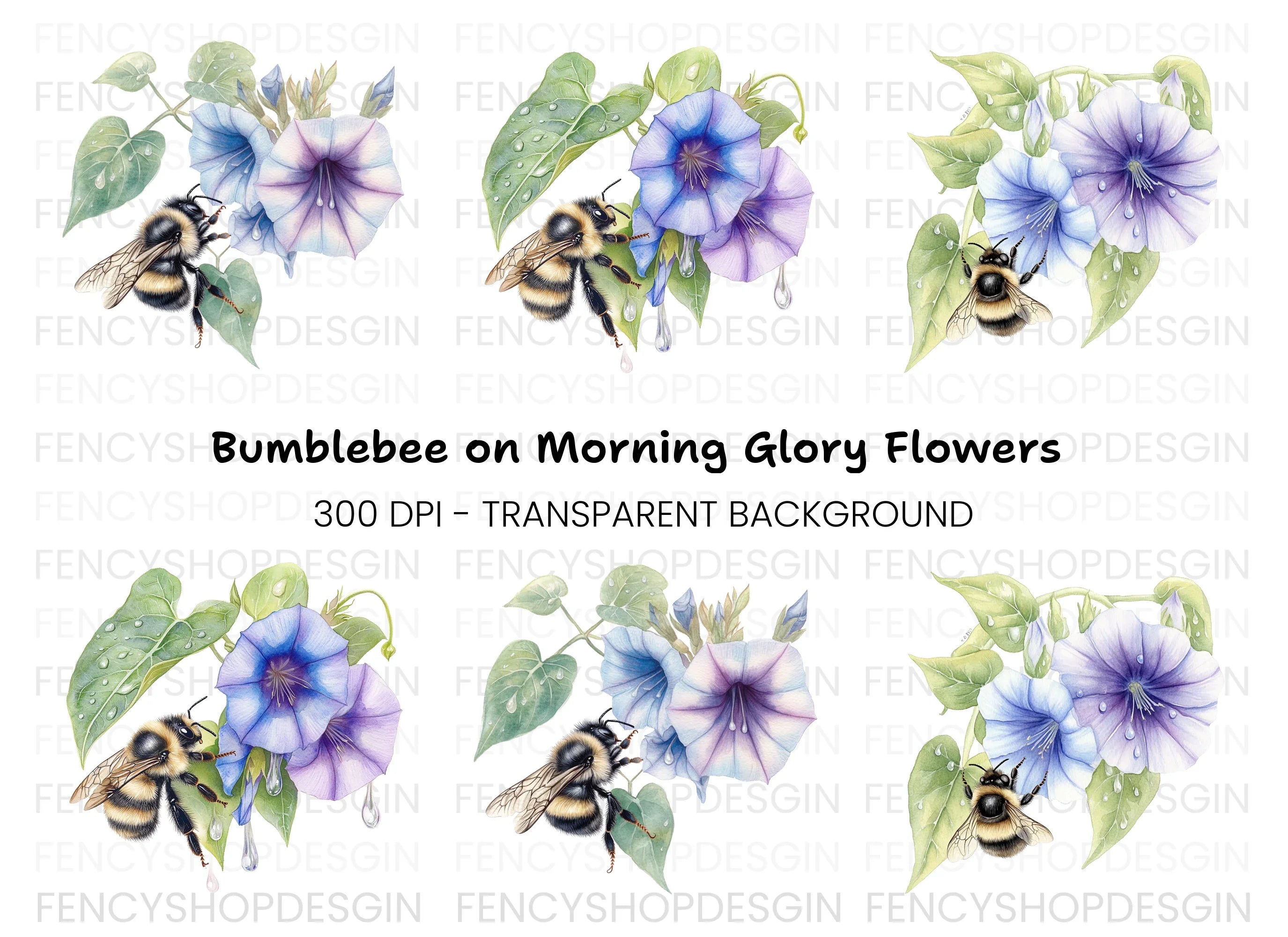 Bumblebee Morning Glory Clipart Bundle