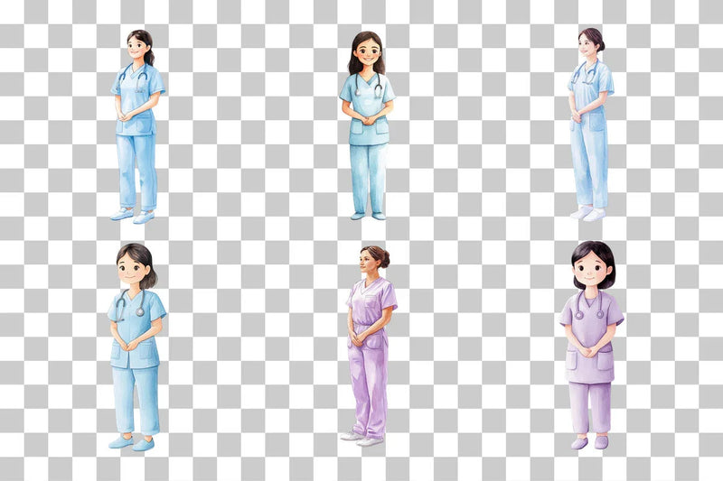 Cute Nurse Cartoon Character Clipart Bundle - CraftNest - Digital Crafting and Art