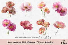 Pink Flower Clipart Bundle 404 - CraftNest - Digital Crafting and Art