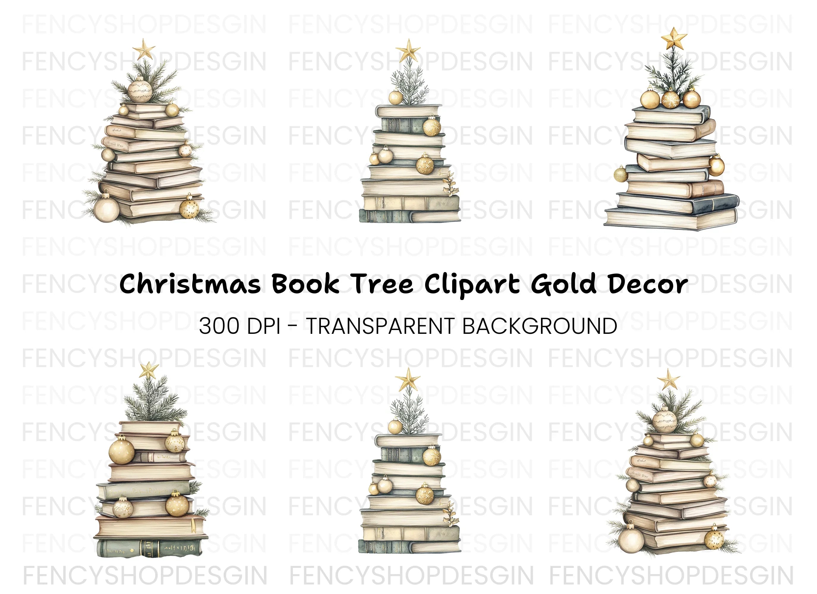 Christmas Tree Books Stack Clipart Bundle