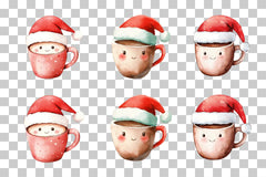 Kawaii Tea Cup with Santa Hat Clipart Bundle - CraftNest - Digital Crafting and Art