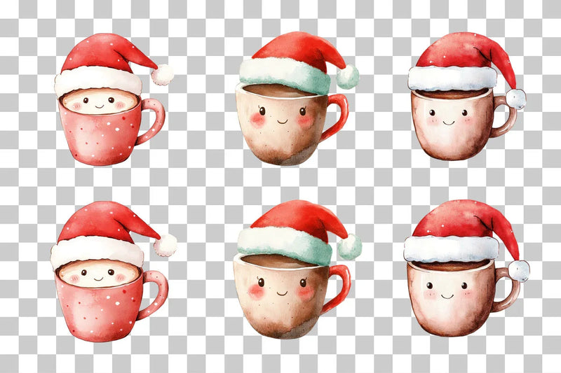 Kawaii Tea Cup with Santa Hat Clipart Bundle - CraftNest - Digital Crafting and Art