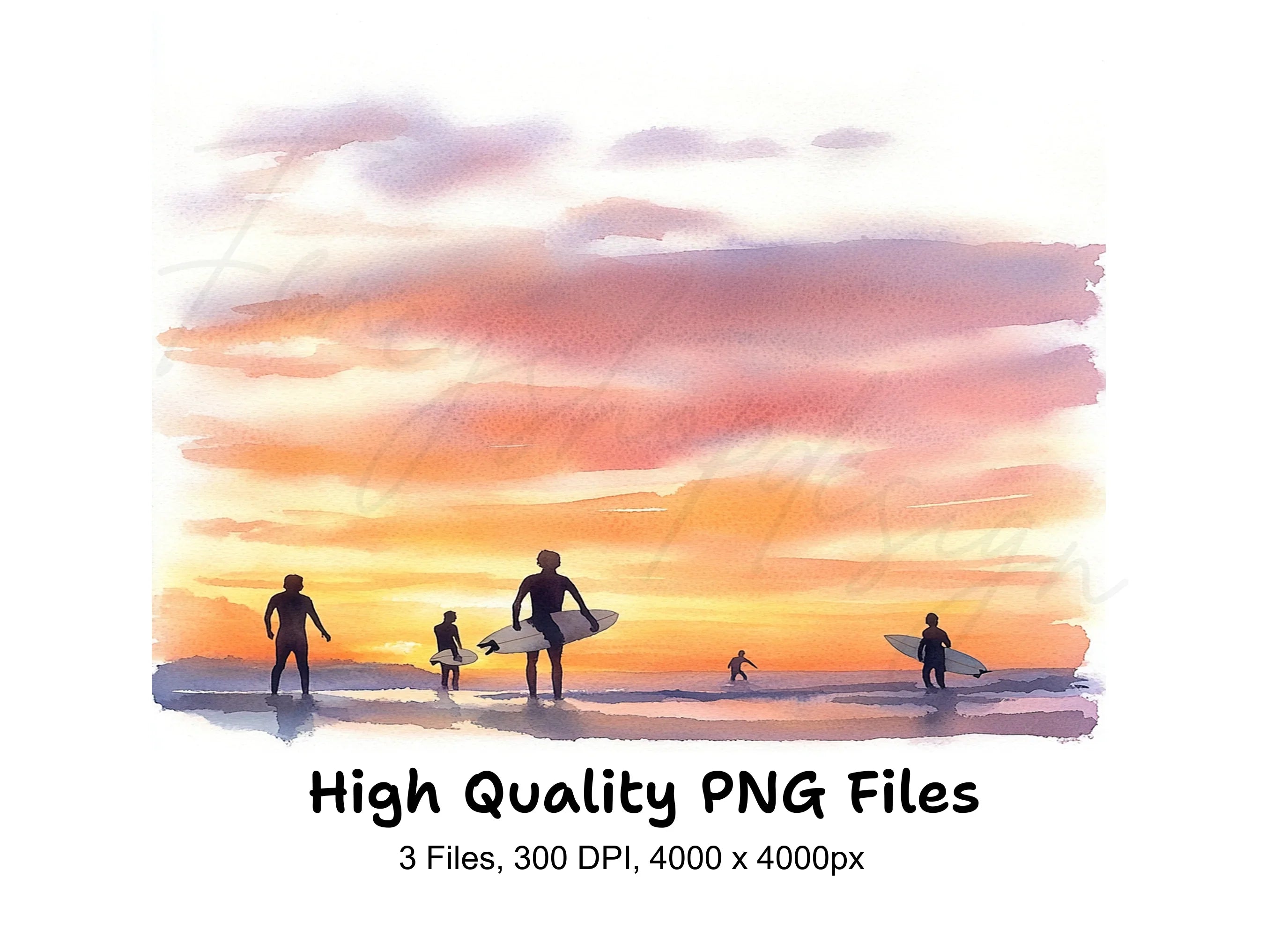 Surfers at Sunset Clipart Bundle