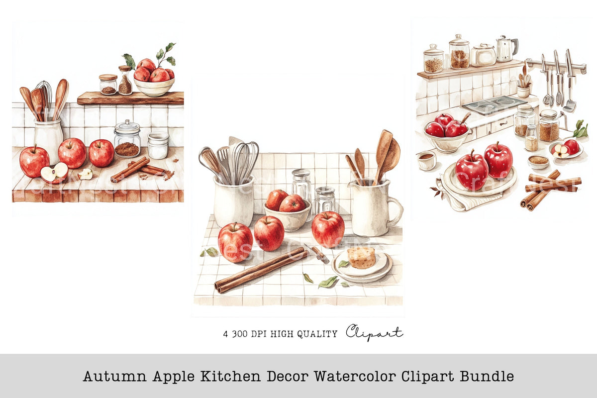 Autumn Apple Kitchen Decor Clipart Bundle