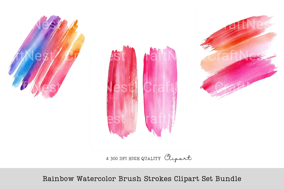 Rainbow Brush Strokes Clipart Bundle