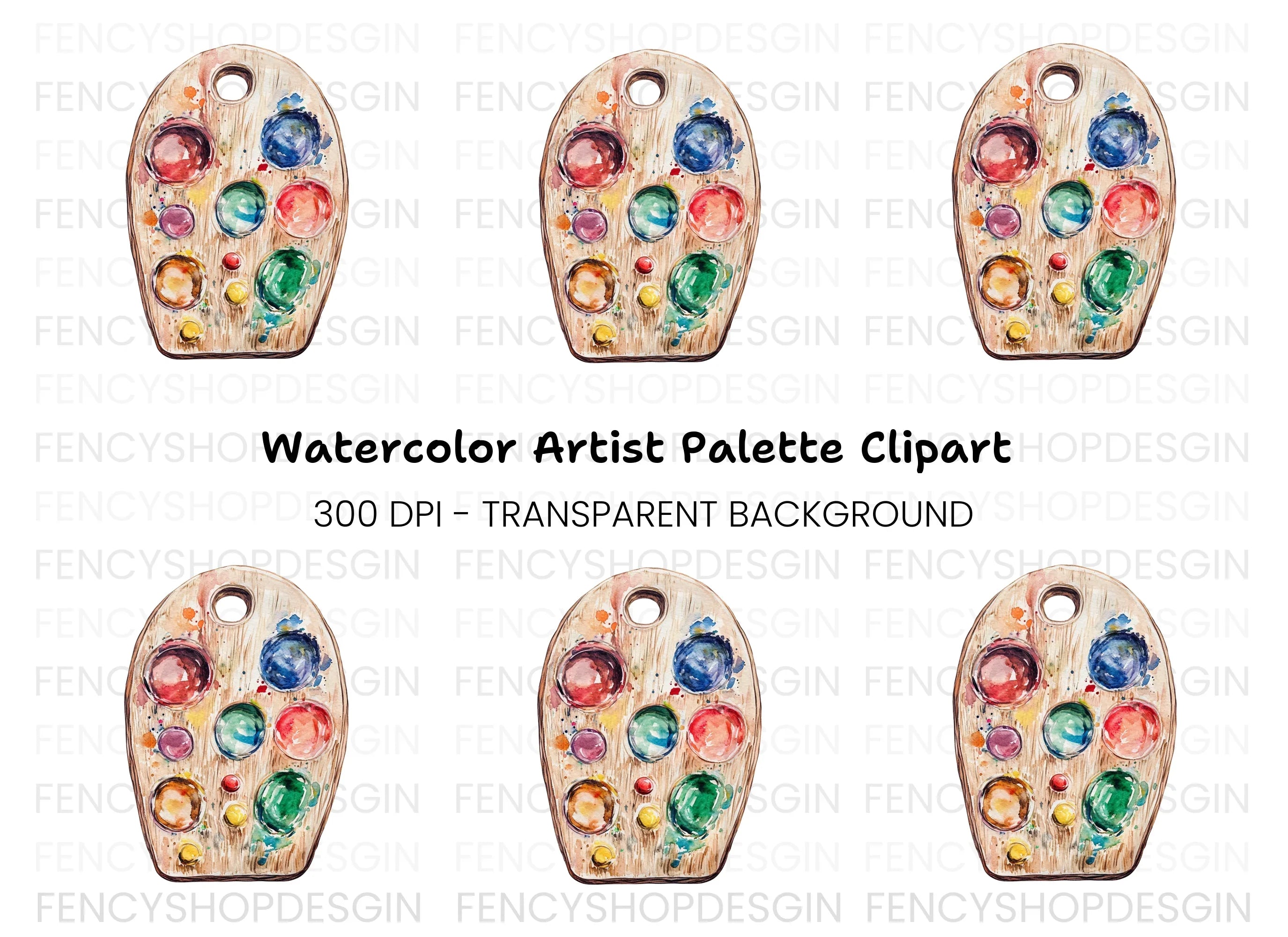 Wooden Paint Palette Clipart Bundle