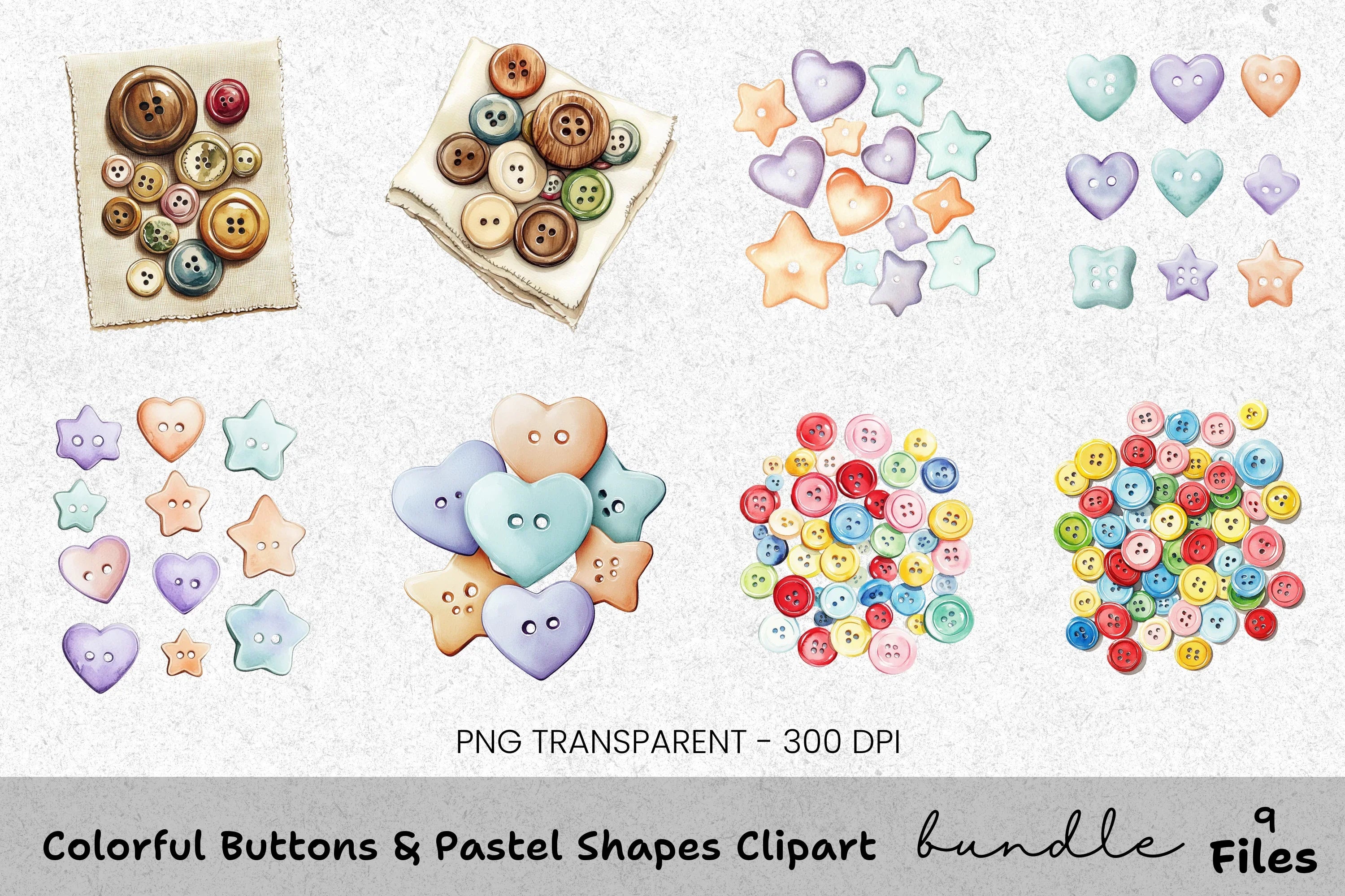 Colorful Pastel Shapes Buttons Clipart Bundle