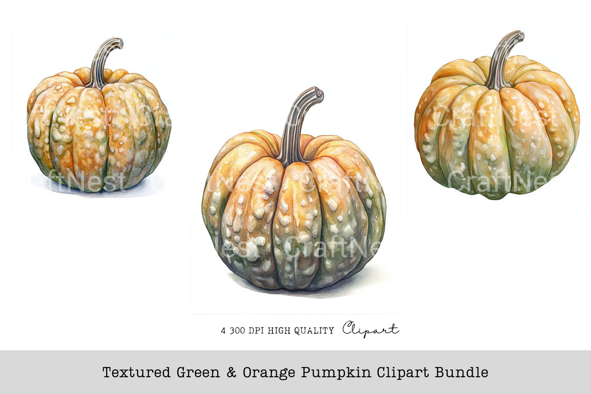 Textured Green Orange Pumpkin Clipart Bundle