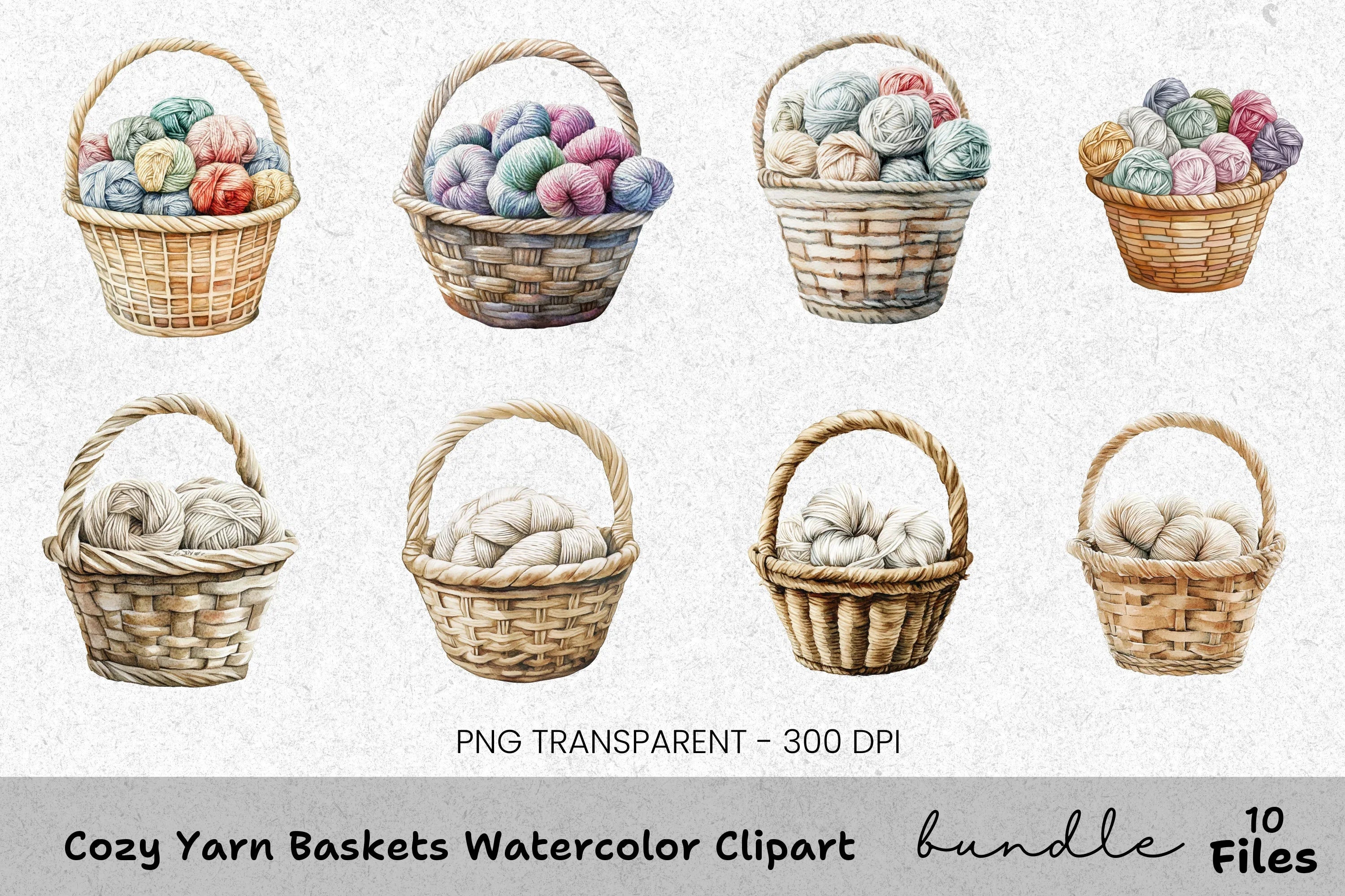 Cozy Yarn Baskets Clipart Bundle
