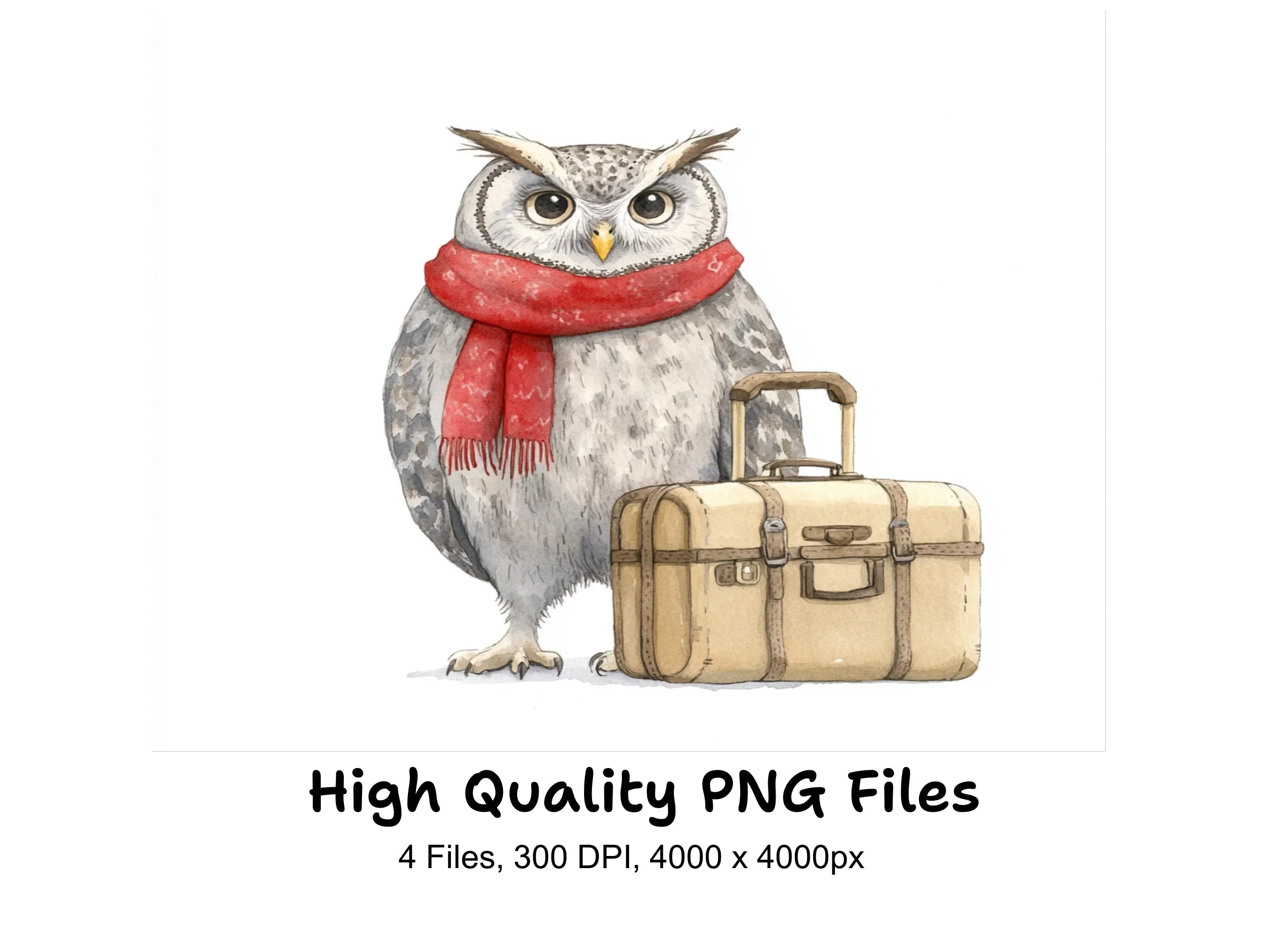 Cute Owls with Scarves and Suitcases Clipart Bundle