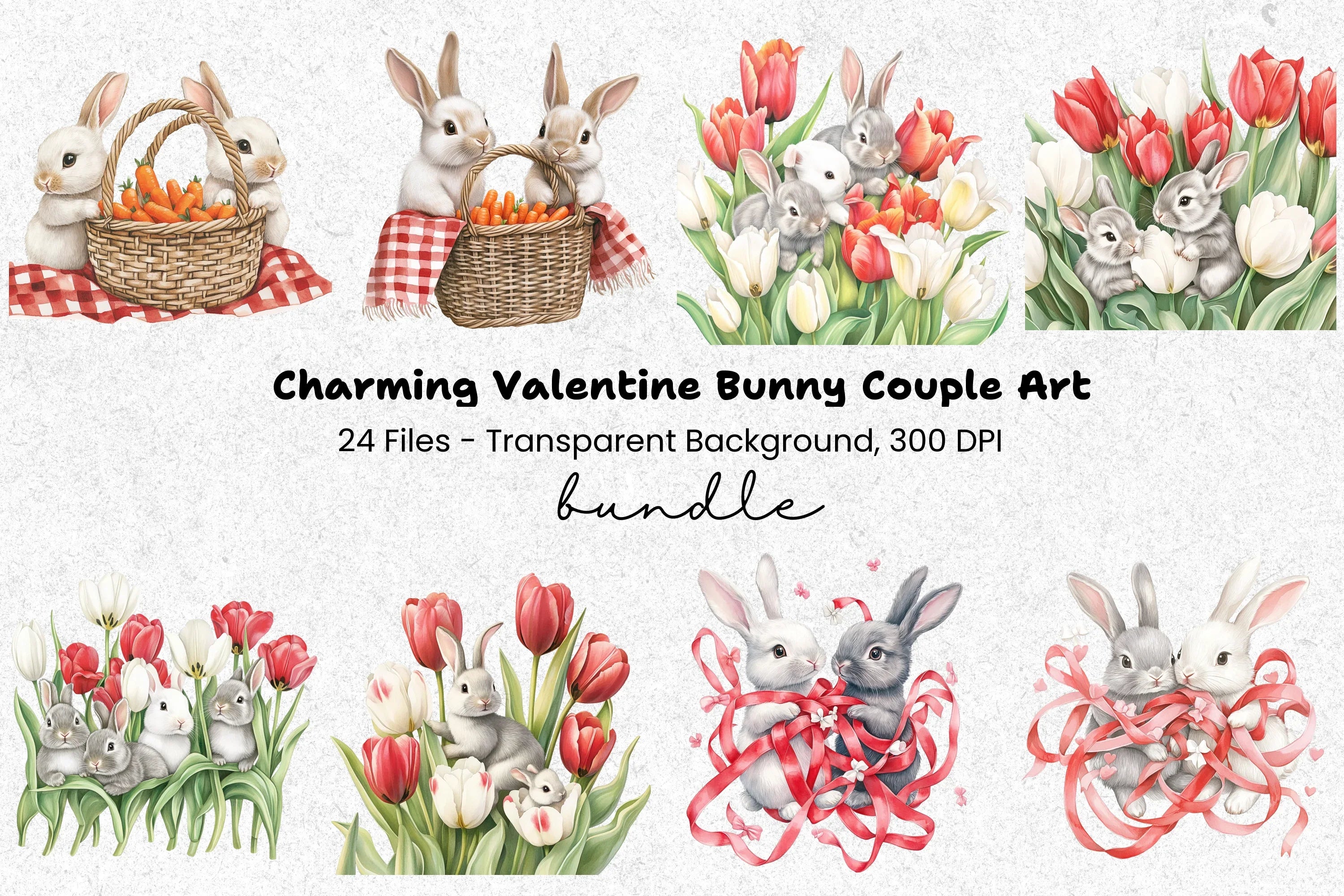 Cute Easter Bunnies with Carrots Clipart Bundle