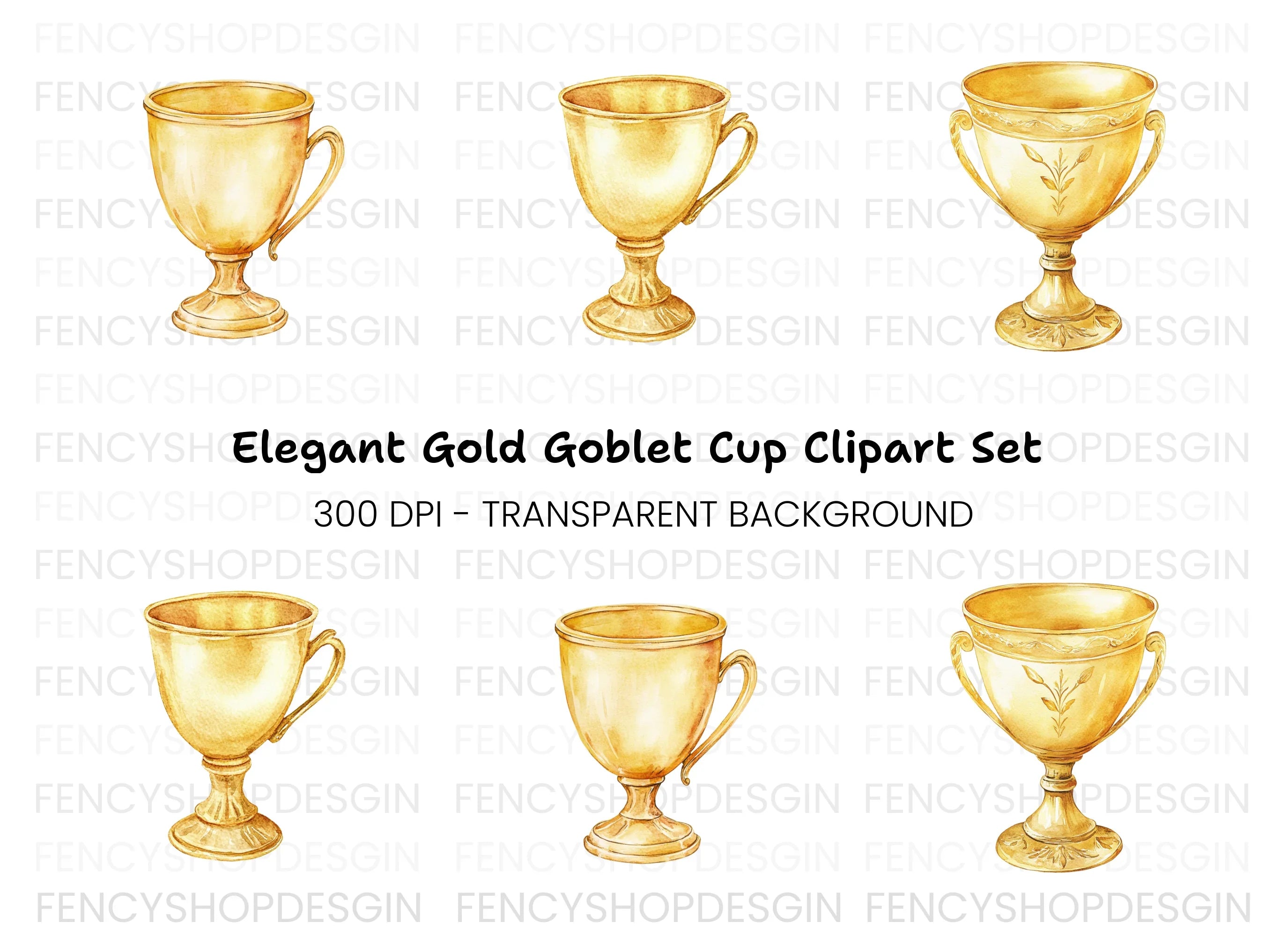Elegant Golden Cup Clipart Bundle