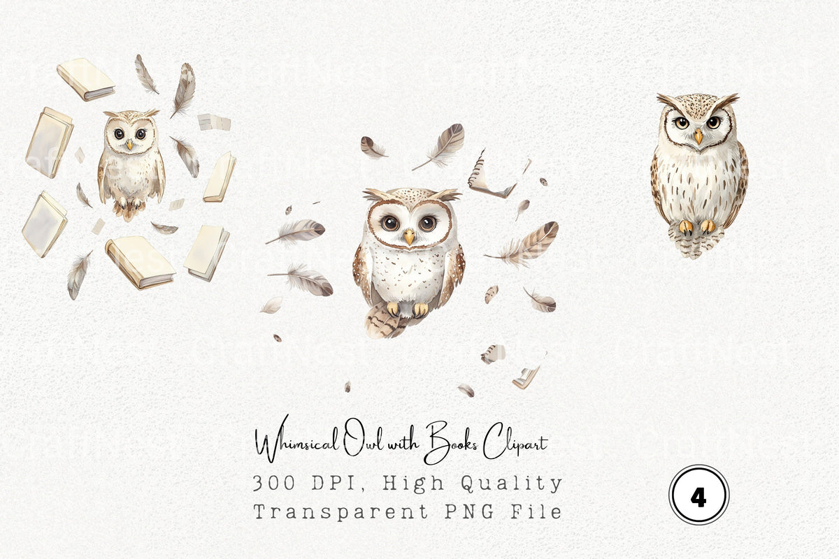 Whimsical Owl With Books Clipart Planner
