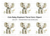 Cute Baby Floral Elephant Clipart Bundle