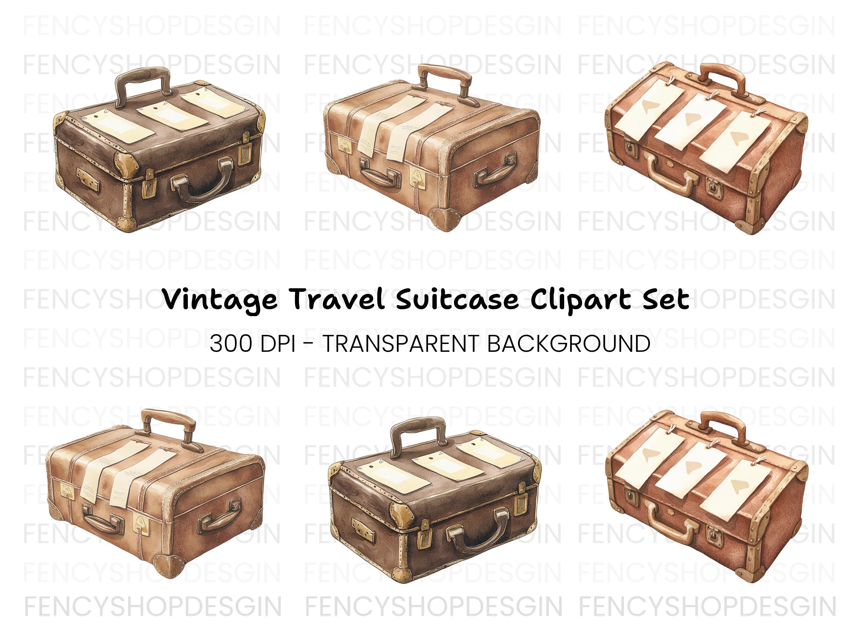 Vintage Travel Suitcases Clipart Bundle