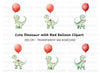 Cute Dinosaur with Red Balloon Clipart Bundle