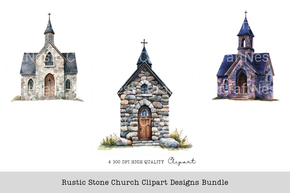 Rustic Stone Church Designs Clipart Bundle